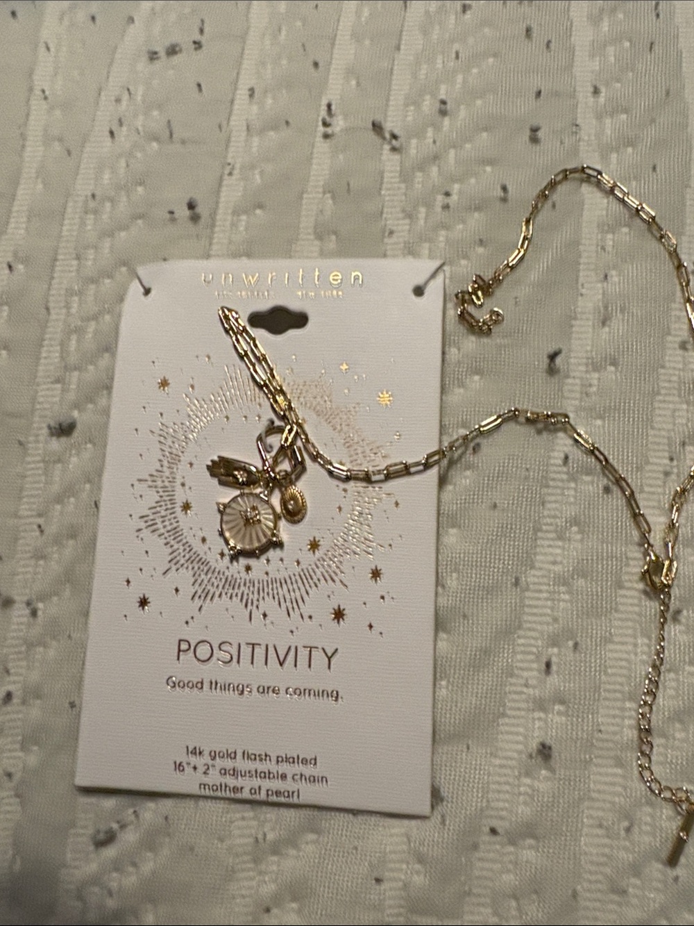 Unwritten Positivity Gold Multi-Charm  necklace 14 k gold flash plated